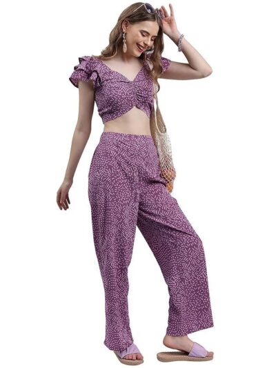 Women Polyester Regular Fit Printed Short Sleeve Co-Ord Set