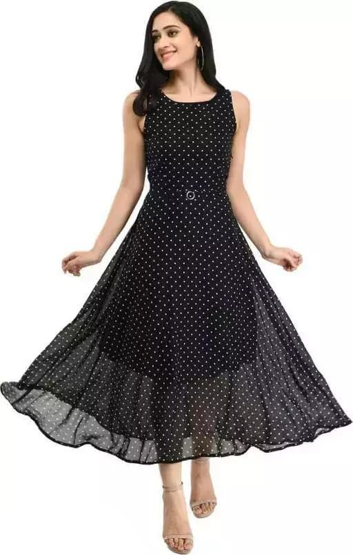AZUREISHH Women's Sleeveless Black Polka Dot Fit & Flare Midi Dress – Belted Retro-Inspired Dress