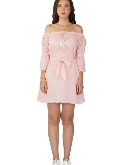 Boho Girl Women's Rose Off-The-Shoulder Neck Casual Mini Dress | Midi Western Dress for Women | Off Neck Shoulder Fit and Flare Mini Length Dress