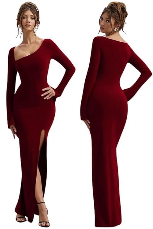 TRAQUILA Full Sleeve Bodycon Dress for Women with Slit on The Front
