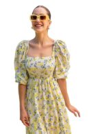 Sheetal Associates Women's Maxi Floral Print Crepe Puff Sleeves Casual Dress