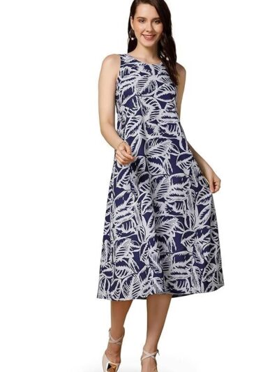 Fashion Dream Women’s Cotton Blend Printed Calf Length Dress|Printed Dress|Midi Dress|A-line Dress|Printed Calf Length Dress