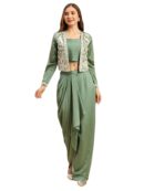 madhuram women'S Vichitra Silk Dhoti Skirt And Choli With Short Coti Set For Solid With Heavy Embroidery Work Set(M-2459)
