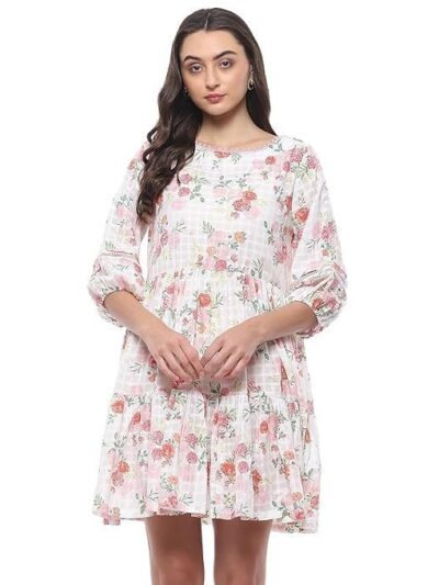 BIBA Women White Cotton A-Line Dress