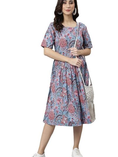 Janasya Women's Fit and Flare Knee Length Dress