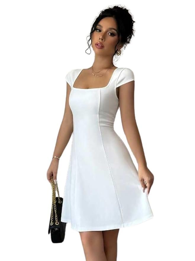 GRECIILOOKS Dress | Summer Dress | Square Neckline | Bodycon Women Dress | Midi Dress for Women